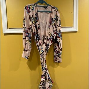 Pink floral Halogen wrap dress with sleeves